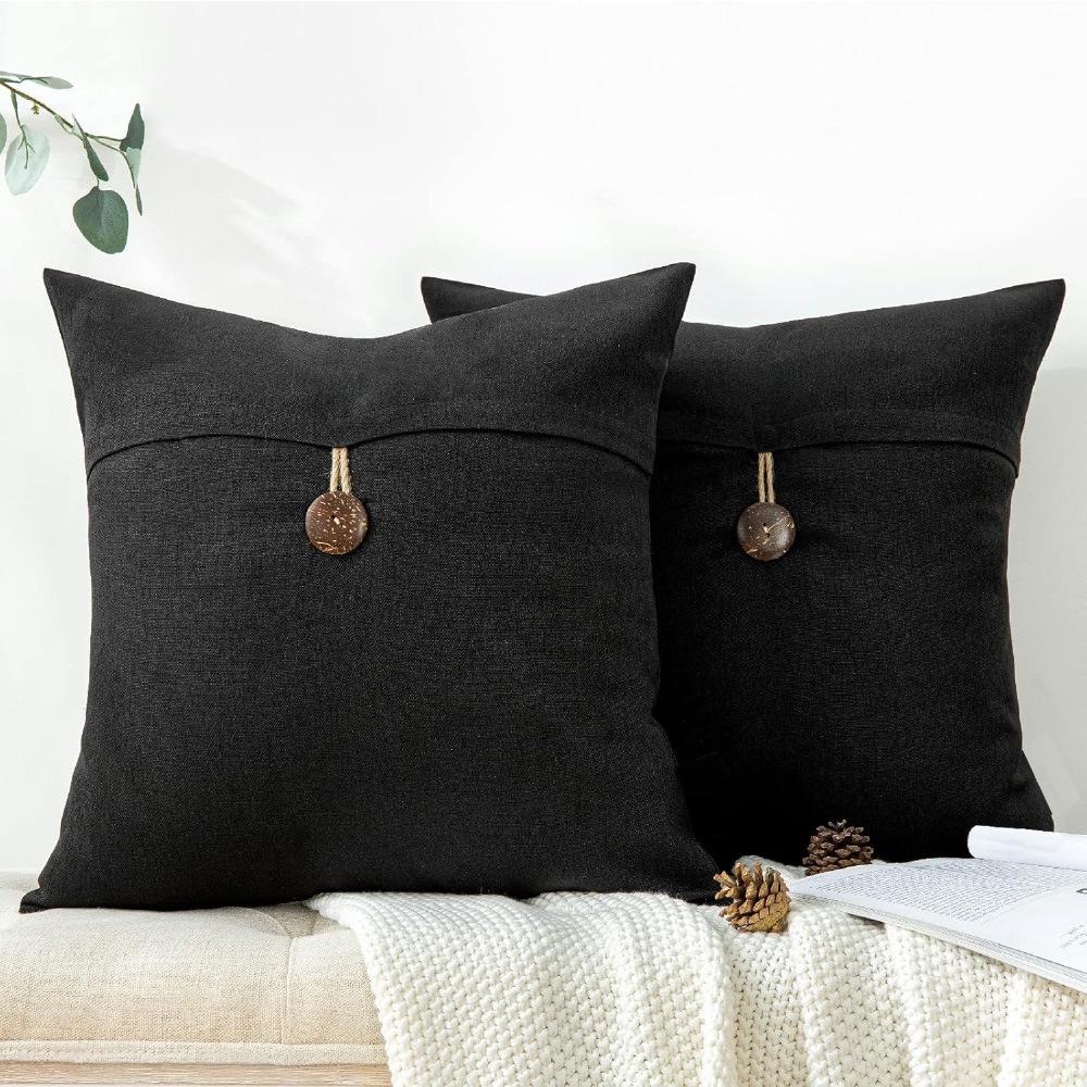 

Creative Cotton and Linen Button Pillow Cover Solid Color Light Luxury Linen Double Needle Coconut Button Cushion Cover Coconut Button Pillow 30 × 50cm чёрный