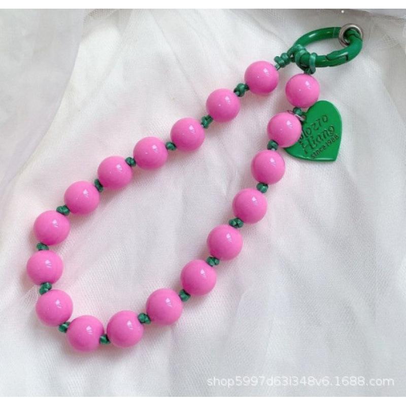 Mobile Phone Chain With Beaded Heart Tag Mobile Phone Lanyard