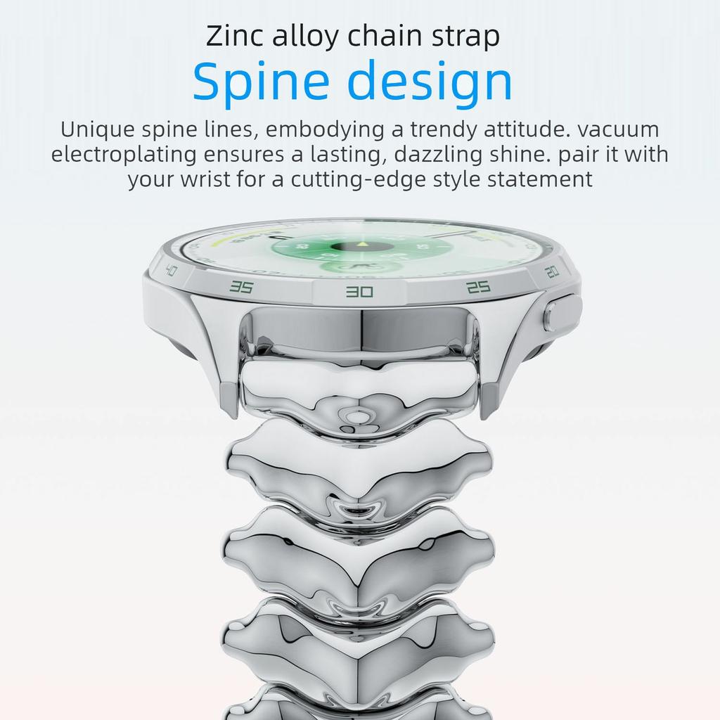 22mm Spine Design Zinc Alloy Strap for Huawei Watch GT 6/5/5 Pro/4 46mm Watch Band with Butterfly Clasp