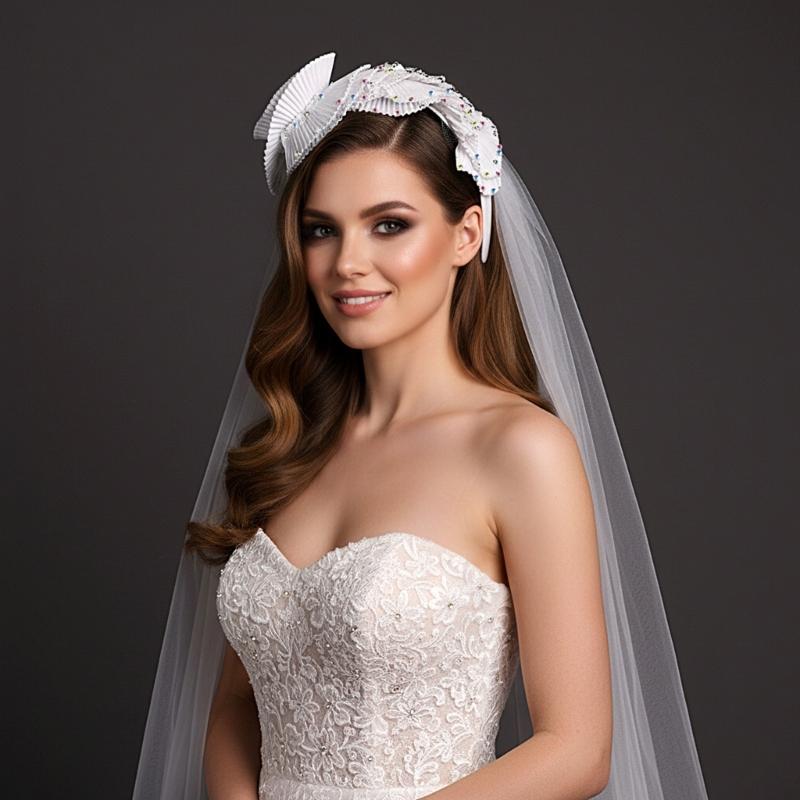 Seethrough Sheer Wedding Veils with Flower Hairband for Wedding Ceremony Dressingup Church Bride Veils for Special Event
