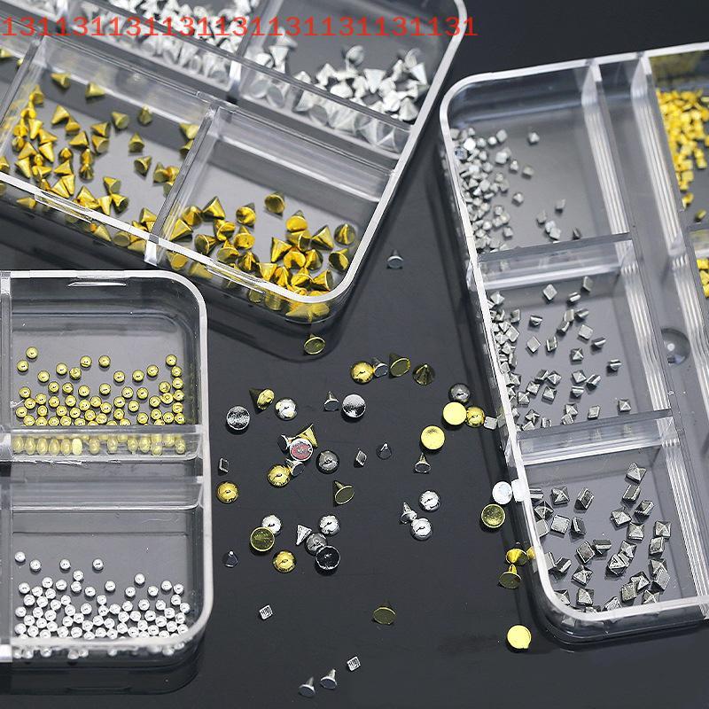 6 Grids Punk Nail Rivets Silver Gold Black Mixed Size Metal Bead Studs Round Cone Nail Art Charms Nail Parts DIY Decoration