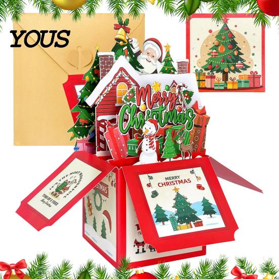 Christmas Gift Cards with Envelopes Pop Up Card Envelope And Note Card, Merry Exquisite 3D Holiday Tags Greeting for New Year, Xmas Party Favors