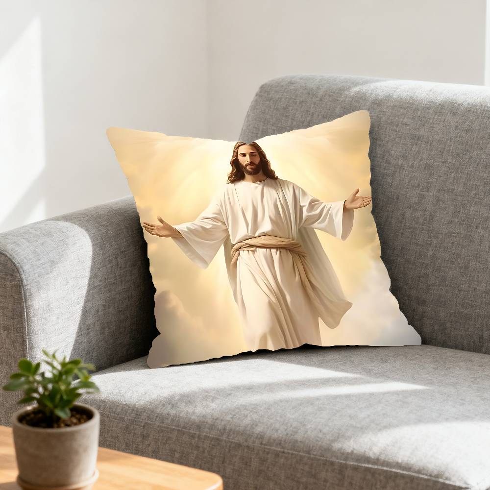 Funda de Almohada Jesús Funda de Cojín Funda de Almohada de Poliéster Decorativa para Sofá Funda de Cojín Decoración del Hogar