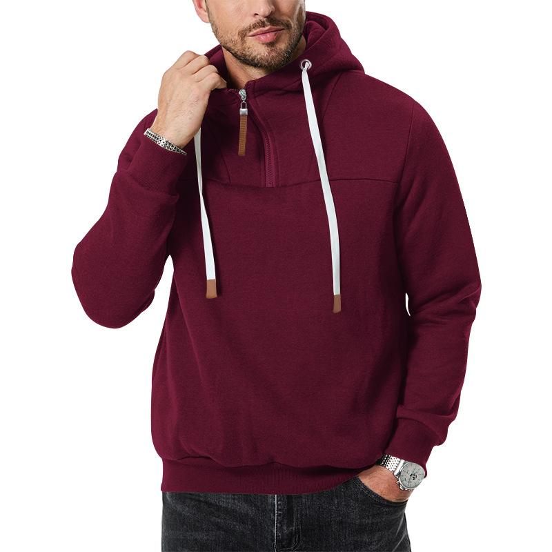 

2025 men s clothing factory wholesale fleece sleeve with zipper autumn and winter casual hooded new sweater XXXL бордовий