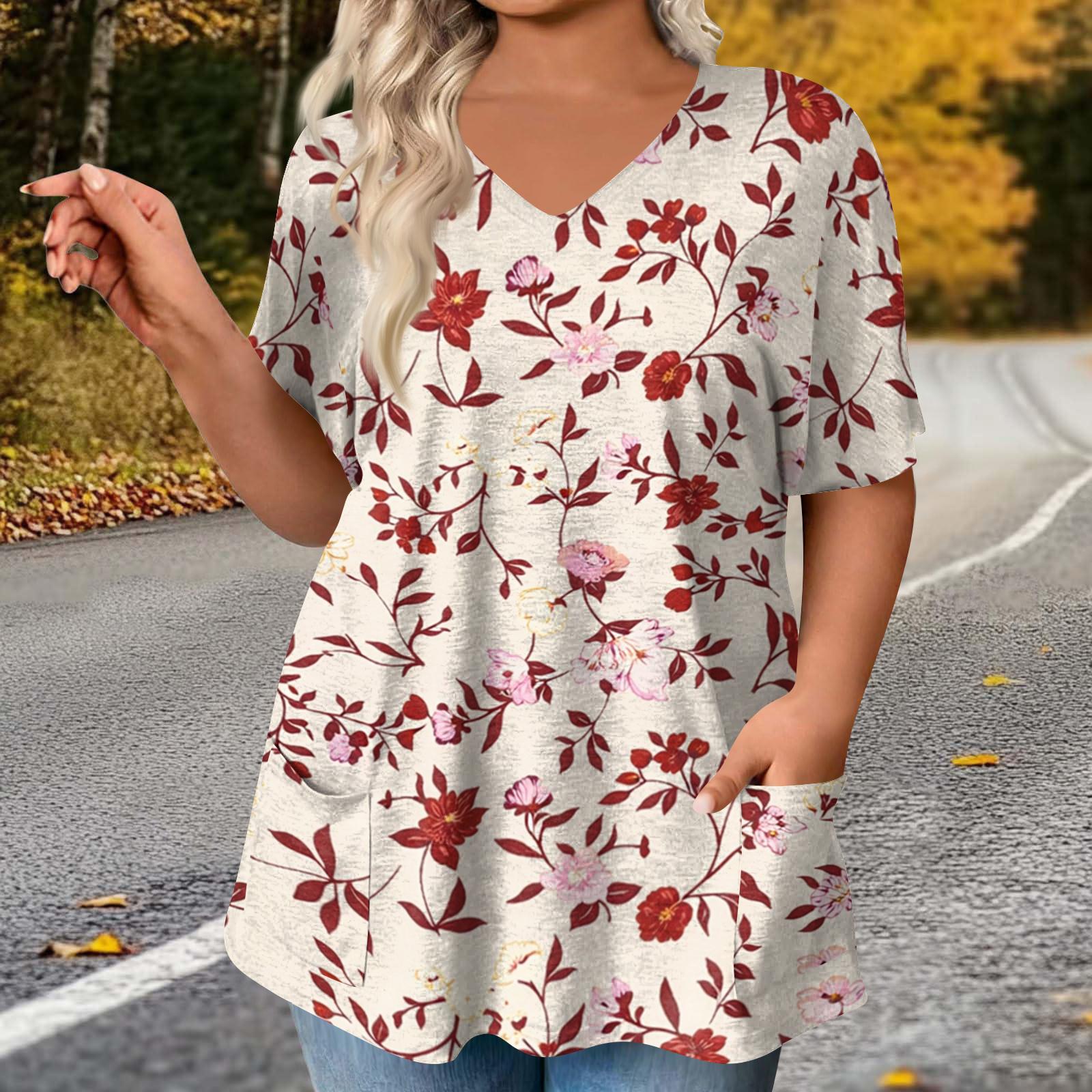 

Women s Fashion Plus Size Printed Short Sleeve Blouse For Elegant Commuting And Casual Wear XXXXL Кіновар