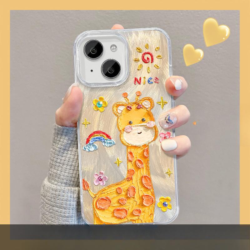 

Подходит для Apple 15 Чехол для мобильного телефона Iphone14pro Картина маслом Слон Жираф Подставка 13 Перо Пряжа 12 Высококачественный 7/8 iPhone SE (Second Generation)