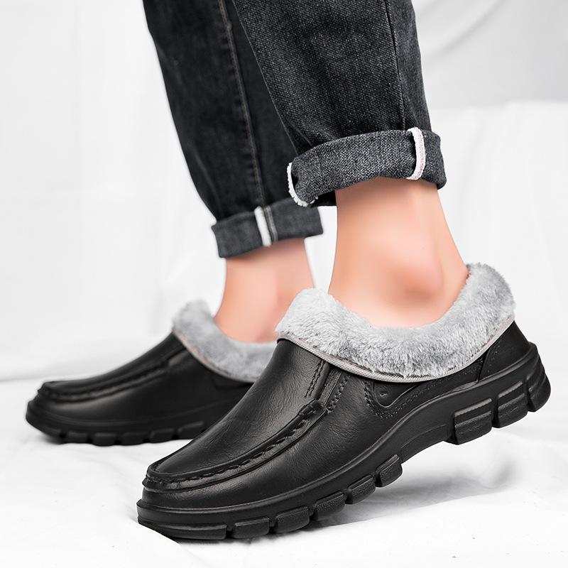 Large size 48 men's shoes lazy one pedal velvet cotton shoes men's non-slip thick sole wear-resistant catering work chef shoes men