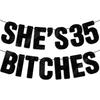 35th Birthday Decorations for Women, Funny 35 Years Old Party Sign 35th Birthday Gifts for Her, Pre-Strung She's 35 B Banner - Black Glitter