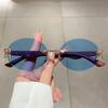 New Luxury Designer Vintage Rimless Oval Sunglasses Women Men Trendy Punk Metal Leopard Eyeglasses