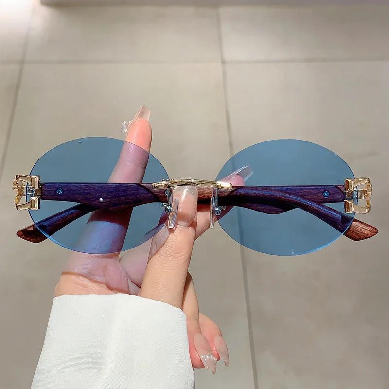 New Luxury Designer Vintage Rimless Oval Sunglasses Women Men Trendy Punk Metal Leopard Eyeglasses