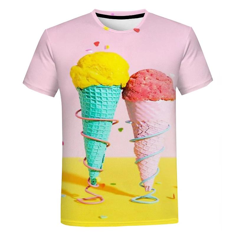 Sommer 3D Cremigeres Eis Gedrucktes T-Shirt Eistüte Grafik T-Shirts Für Männer Kinder Mode Lustige Kurzarm Kleidung