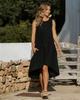 Summer Cotton Linen Solid Color Sleeveless Irregular Round Neck Long Dress