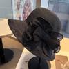 French elegant lace bow straw hat women's spring and summer sun protection sun hat big brim seaside vacation photo top hat