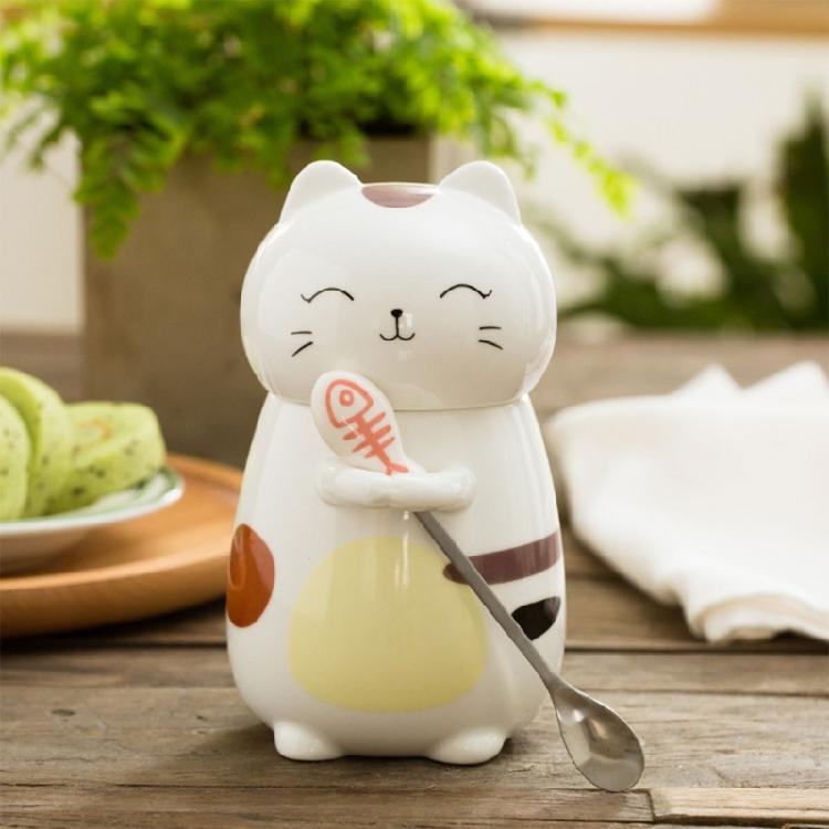 Creative Milk Cup with Spoon Lid Lovely Animal Drinkware for Cats Enthusiasts