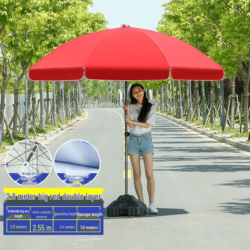 Großer Outdoor-Gewerbeschirm mit Doppelrippen - Sonnenschirm für Sonne, Werbung und Standnutzung