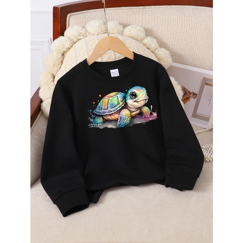 Youth Crewneck Sweatshirt Featuring Vibrant Turtle Artwork, Easy To Wash, Suitable for Spring And Fall, Ideal for Sports And Casual Outfits
