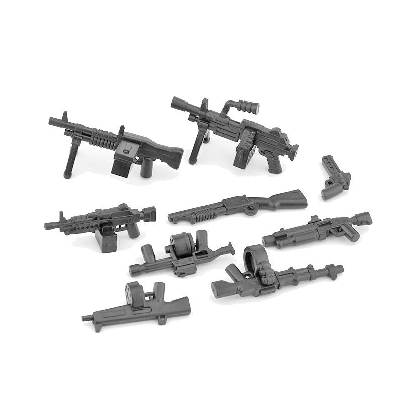 Military WWII Weapons Building Blocks Soldier Figure Toy Gatling M2 Heavy Machine Gun NSV M19 Box Rifle Bullet Chain Mortar K045