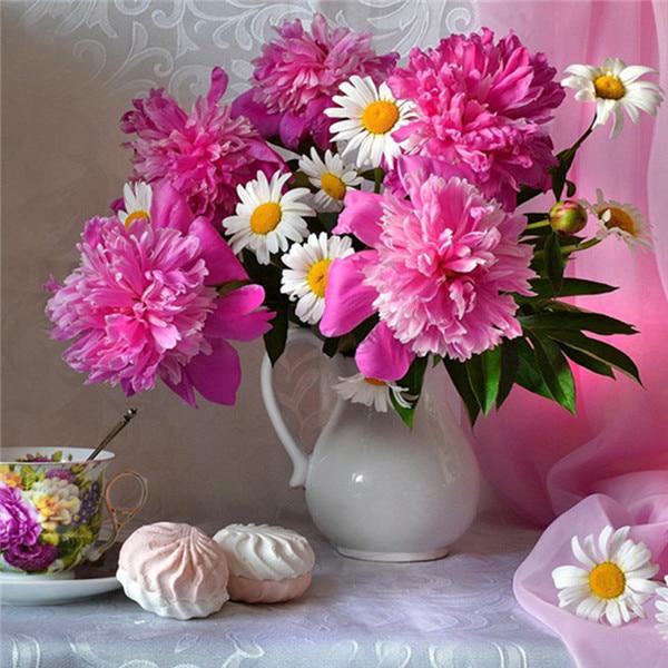 5D DIY Diamond Flower Arrangement Flower Vase Cross Stitch Diamond Embroidery