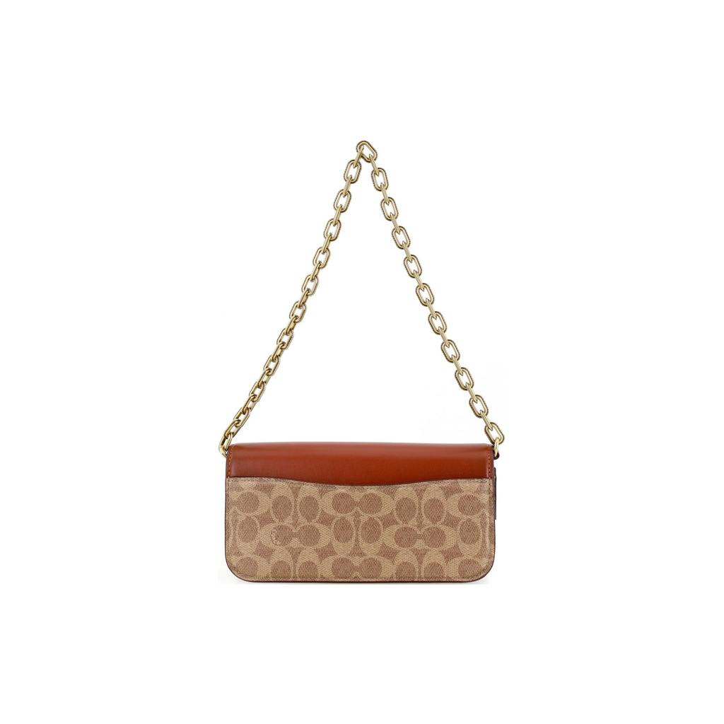 Coach Signature Canvas Leather Shoulder Bag With Gold Chain Strap CP131-B4NQ4