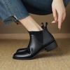 Fashion NEW Autumn Women Boots Round Toe Chunky Heel Shoes Split Leather Shoes for Women Casual Slip-on Ankle Boots Black Handmade Boots