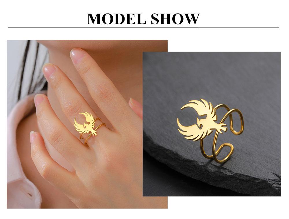 Cazador Adjustable Phoenix Totem Women's Ring Stainless Steel Jewelry Gold Color Animal Open Finger Rings Gifts 2026 Trend New
