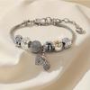 Handgefertigtes Perlenarmband mit Krone Herz Schloss Schleife Emaille Kleber Strass Legierung Armreif
