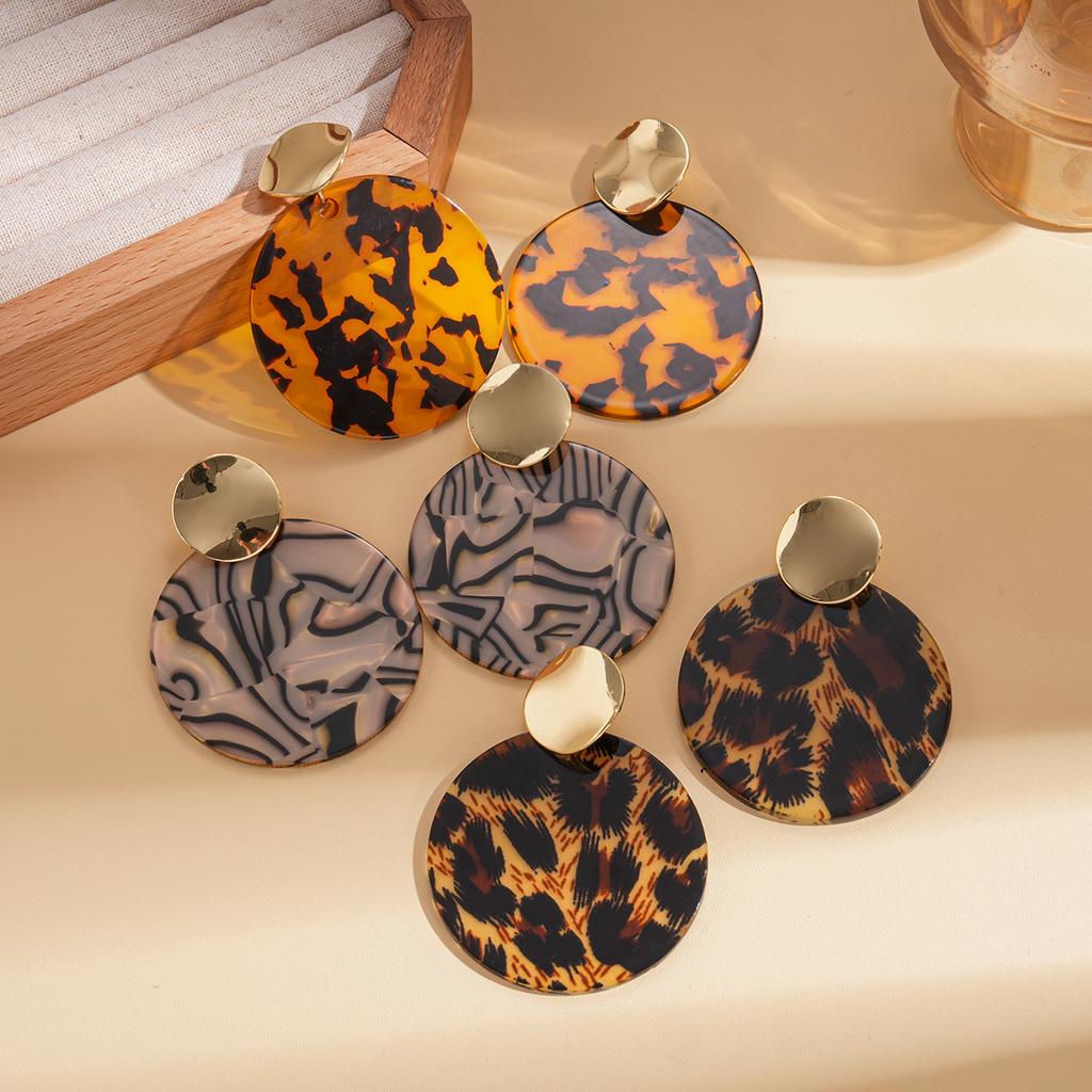 Exaggerated Smudged Round Leopard Print Earrings, High-end Earrings