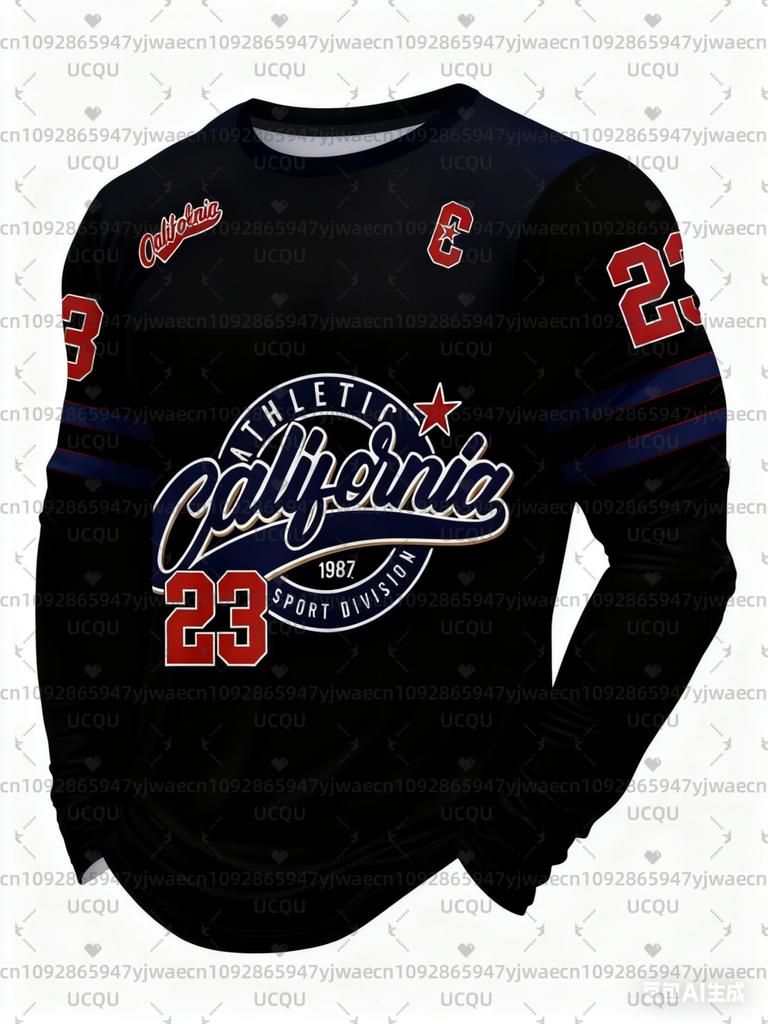 Men'S California NO.23 Graphic T-shirt Casual Pullover Autumn Outdoor Activities Women's Long Sleeve T-shirt Tops