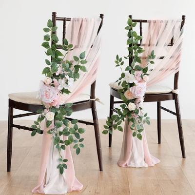 2er Set künstliche Blumen Grün Girlanden Hochzeitsstuhl Dekorationen Gang Kirchenbank Zeremonie Empfang Blumenschmuck Kunst Hintergrund Rose Party Outdoor