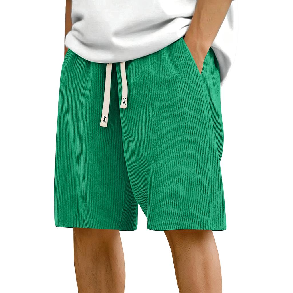 Men's Corduroy Casual Shorts Elastic Waistband Drawstring Outdoor Sports Shorts Lightweight Breathable Fabric Relaxed Fit