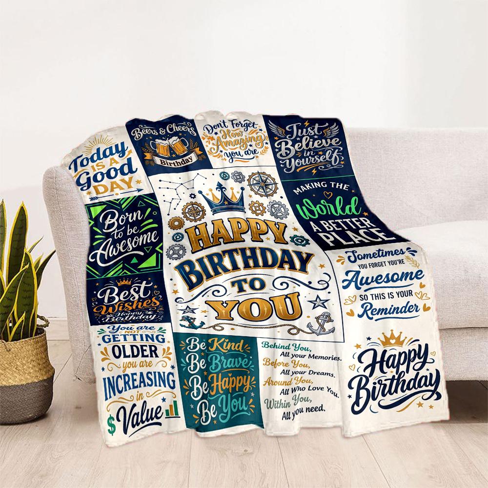 Happy Birthday Wishes Blanket Warmthful Decor Suitable for Picnics Seaside Sofa Four Seasons Multipurpose Digital Print
