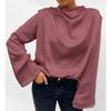 Vintage Women Elegant Cowl Neck Soft Loose Blouse Fashion Top Casual Female Fold Design Tops Girls Blouses Thin Shirts for Women Bottom