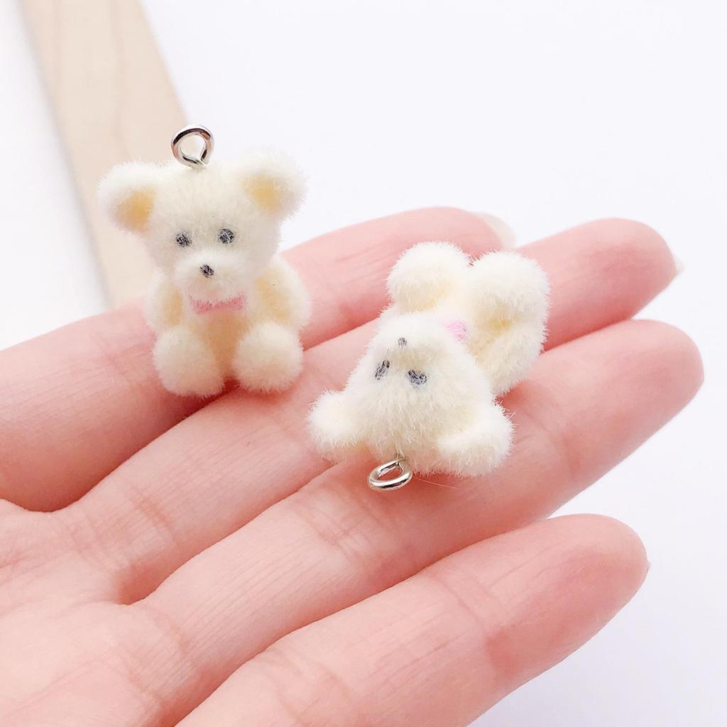 Flocked Resin Bear Pendant Figurine - Cute Accessory for Phone Chain, Keychain, or Backpack.