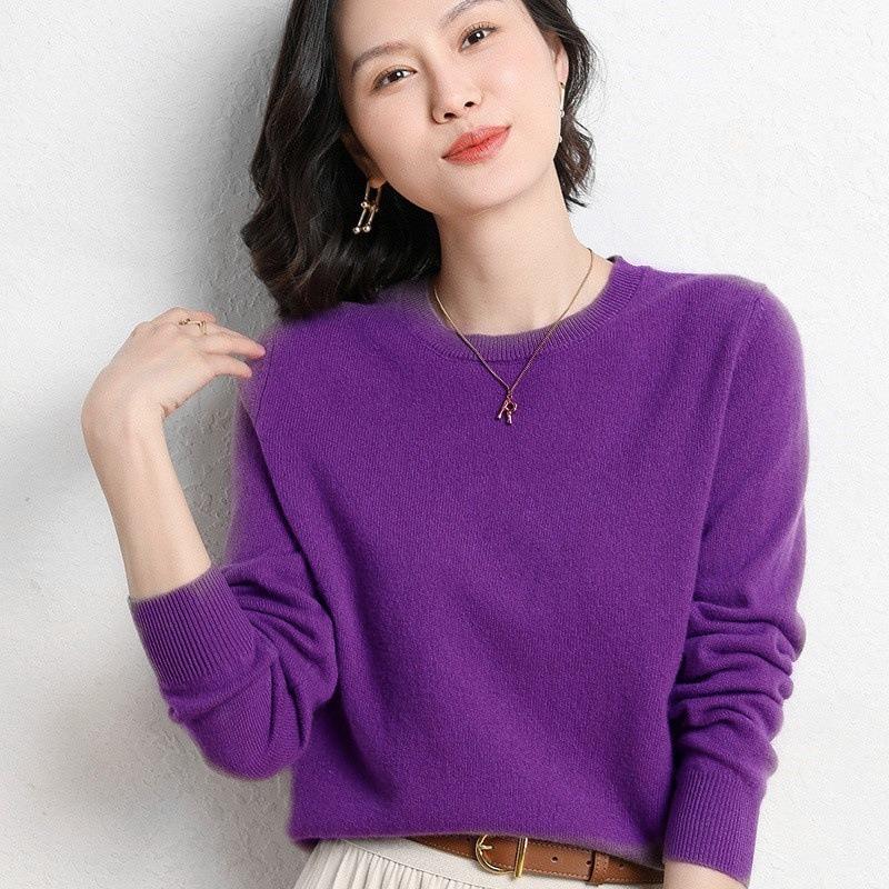 Maglione da donna primavera e autunno pullover maglione lavorato a maglia girocollo manica lunga maglione fondo camicia maglione tinta unita