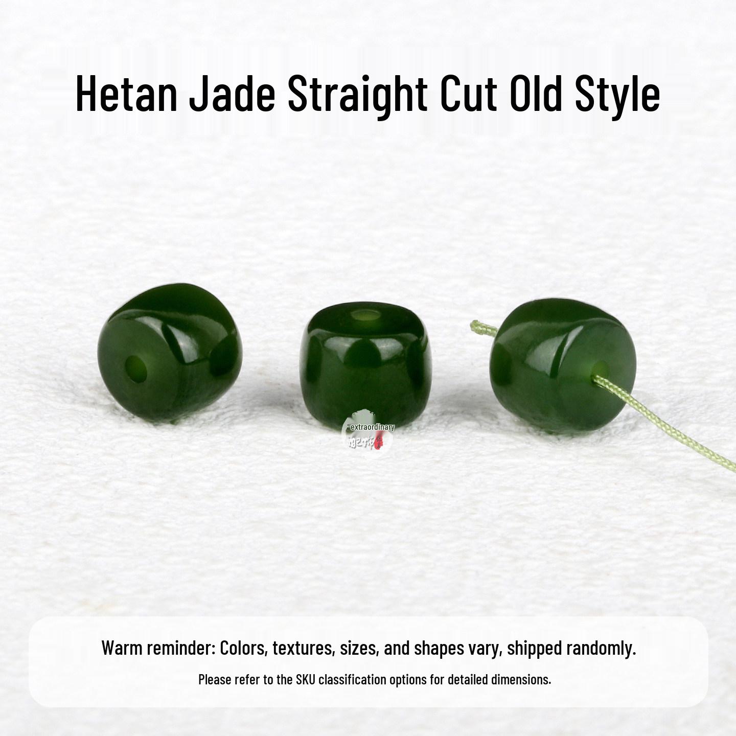 Hetian Green Jade Straight-Cut Old-Style Beads Bracelet – Handmade DIY Jade Stone Single Bead Accessory