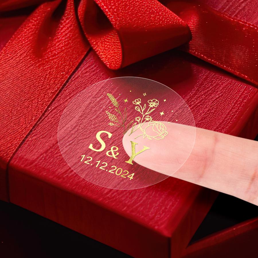 Custom Gold Transparent Stickers - Waterproof Adhesive Labels For Wedding Decor Party Supplies Gift Tags - Personalized Design