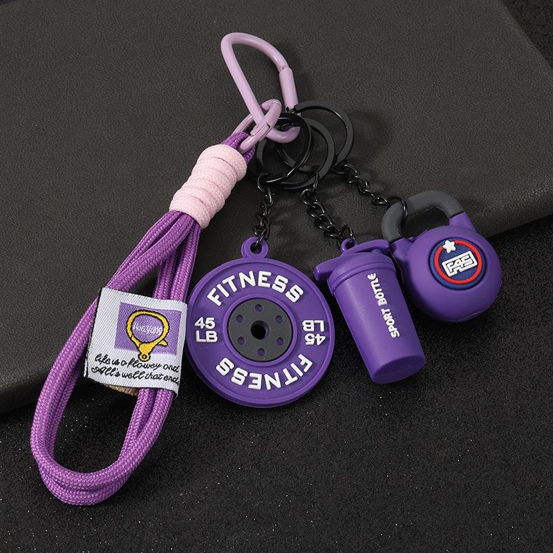 Gym Keychain Set Dumbbell Water Bottle Kettlebell Charm Keyring With Braided Rope For Workout Enthusiasts Bag Accessory