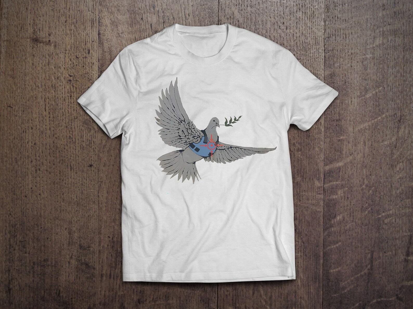 Banksy Peace Dove With Bulletproof West Street Art / Heavyweight cotton unisex T shirt with print tee top 4XL