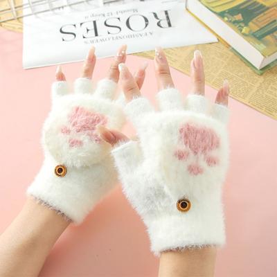 Soft Plus Half Finger Gloves Paw Claw Winter Mittens Knitted Finger Gloves  Children's Handwriting