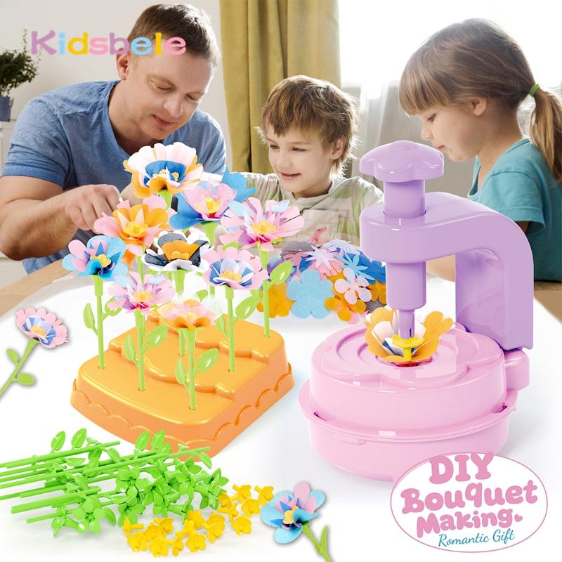 New Kids Craft Kit DIY Fabric Flower Bouquets Toy Gifts For Birthday Holiday Parties Realistic Artificial Flower Puzzle Toy
