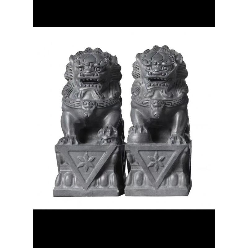Bluestone Lion Pair: Hand-Carved Stone Ornaments for Home, Doorway, Courtyard, or Tombstone.