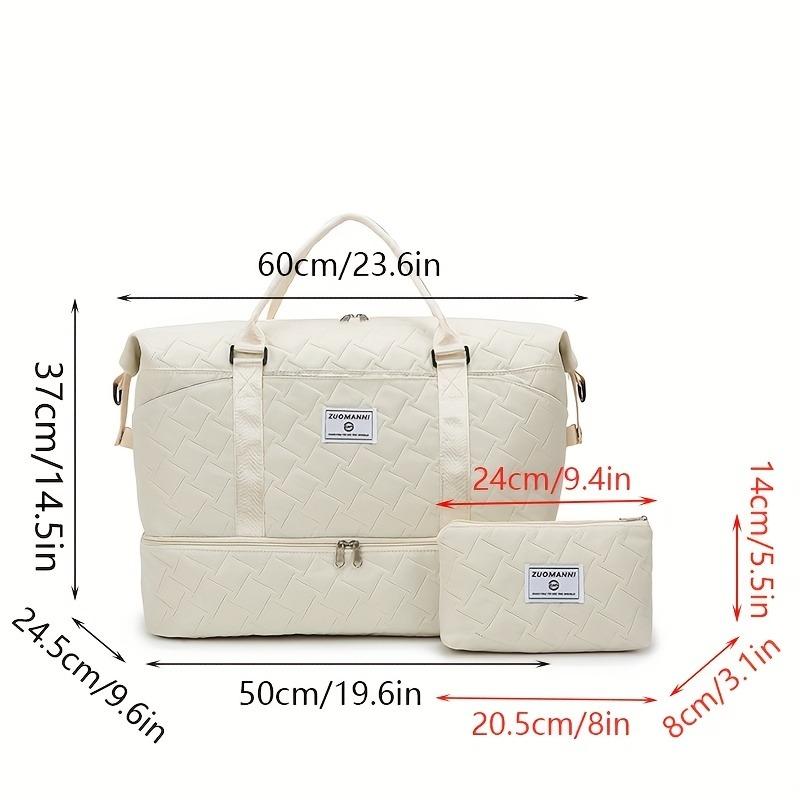 2pcs Set Large Capacity Travel Duffel Bag with Shoe Compartment and Cosmetic Pouch, Casual Nylon Gym Bag, Weekend Overnight Handbag
