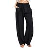 Women Harem Pants Elastic Waist Adjustable Drawstring Wide Leg Trousers with Pockets Solid Color Casual Lounge Pants