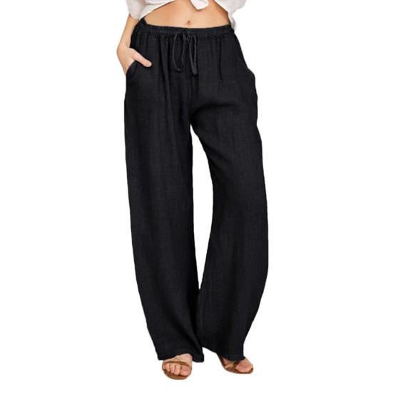 Women Harem Pants Elastic Waist Adjustable Drawstring Wide Leg Trousers with Pockets Solid Color Casual Lounge Pants