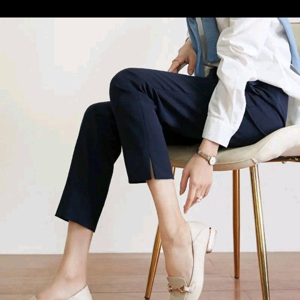 Slim-Fit Side-Split Cropped Suit Pants with Elastic Waistband for Women - 2026 Spring/Autumn