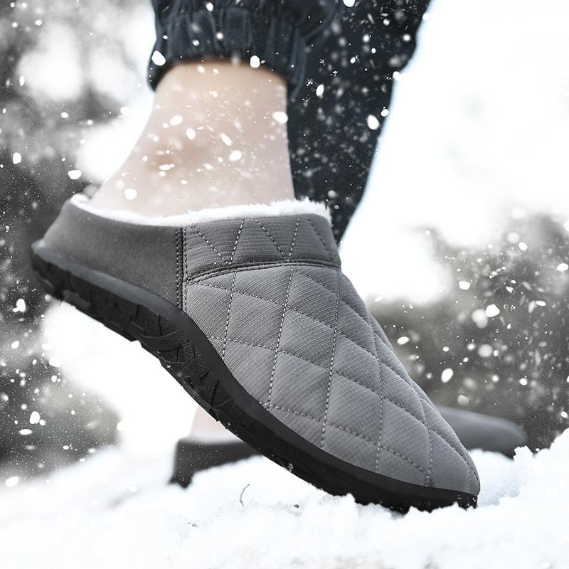 Winter Men Slippers Cotton Plus Fur Shoes Women Snow Outdoor Warm Fur Sneakers Non-slip Warm Furry  Footwear Thick Platform Winter Slides
