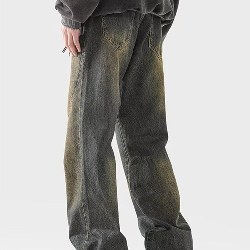 Jeans Men's Loose Straight Wide Legs American High Street Vibe Pants Trendy Brand Ruffian Handsome Trousers Washed and Wear-resistant