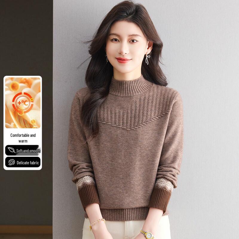 SNOWFLYING Women's Mock Neck Color Block Sweater