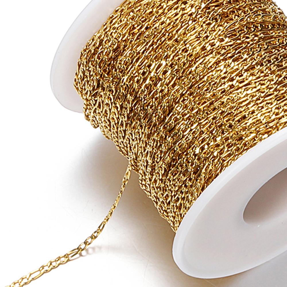 2Meters Stainless Steel Chain 2.5mm Flat Cuban NK 3:1 Gold Chains Curb Necklace Chain for Handmade Bracelet Jewelry Making DIY