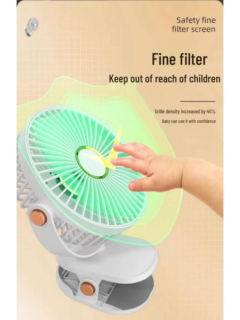 Portable Rechargeable Silent Night Light Mini Clip-on Fan for Desk, Dorm, Stroller, or Bed